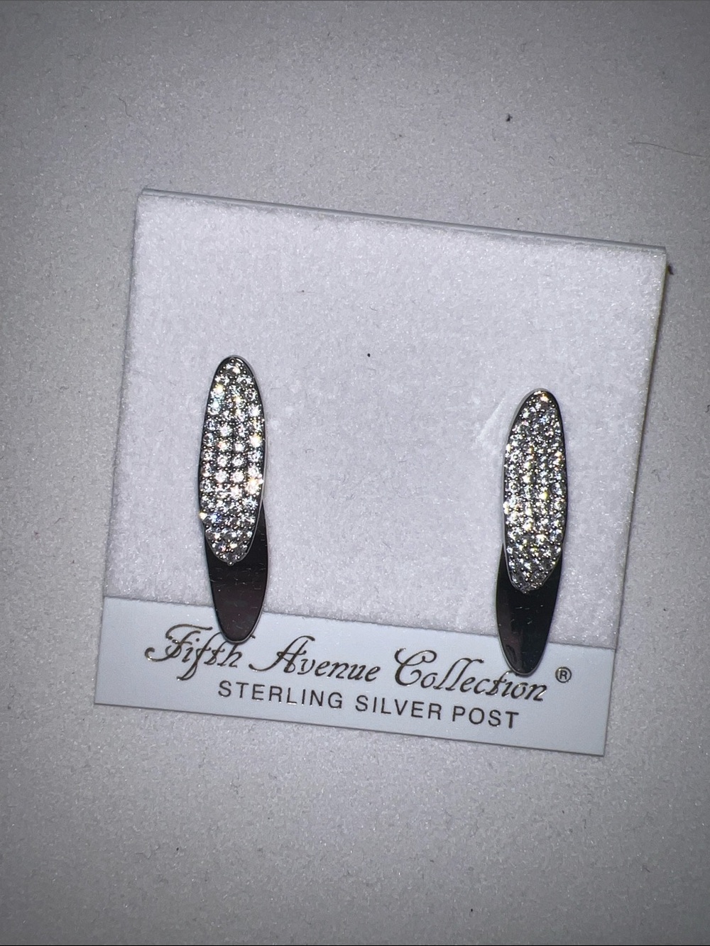 Fifth Avenue Collection Silver Pave Oval Drop Earrings - Silver
